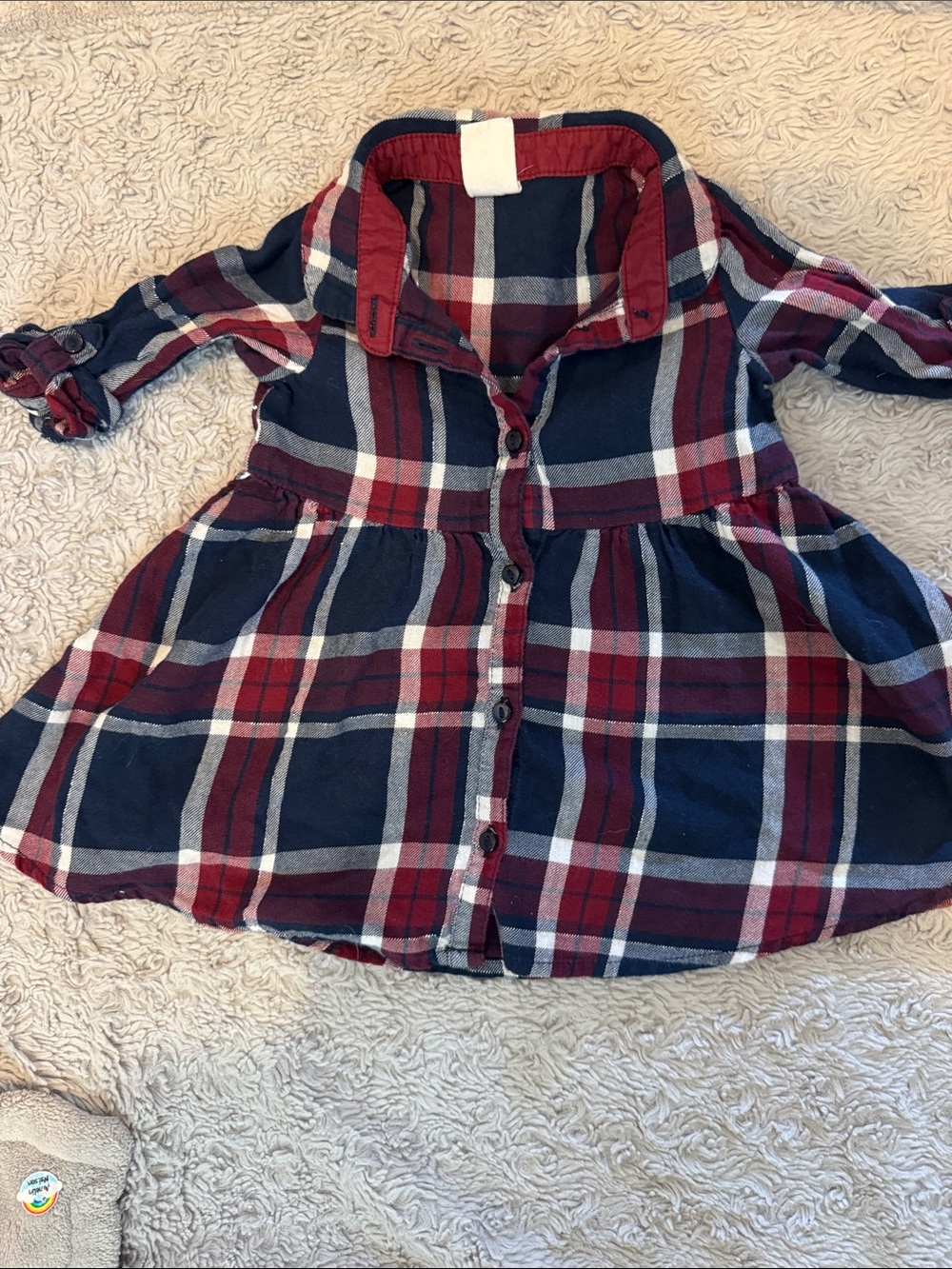 H&M Navy and Burgundy Plaid Button-Front Baby Dress 4-6 months